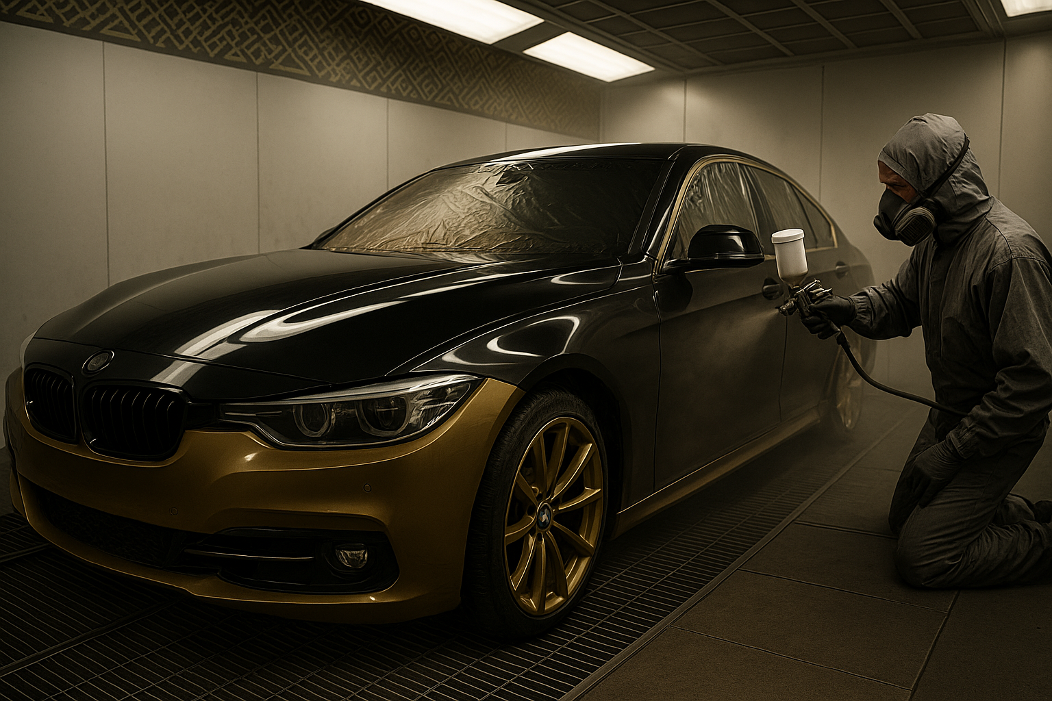 Auto wird lackiert in der Kabine